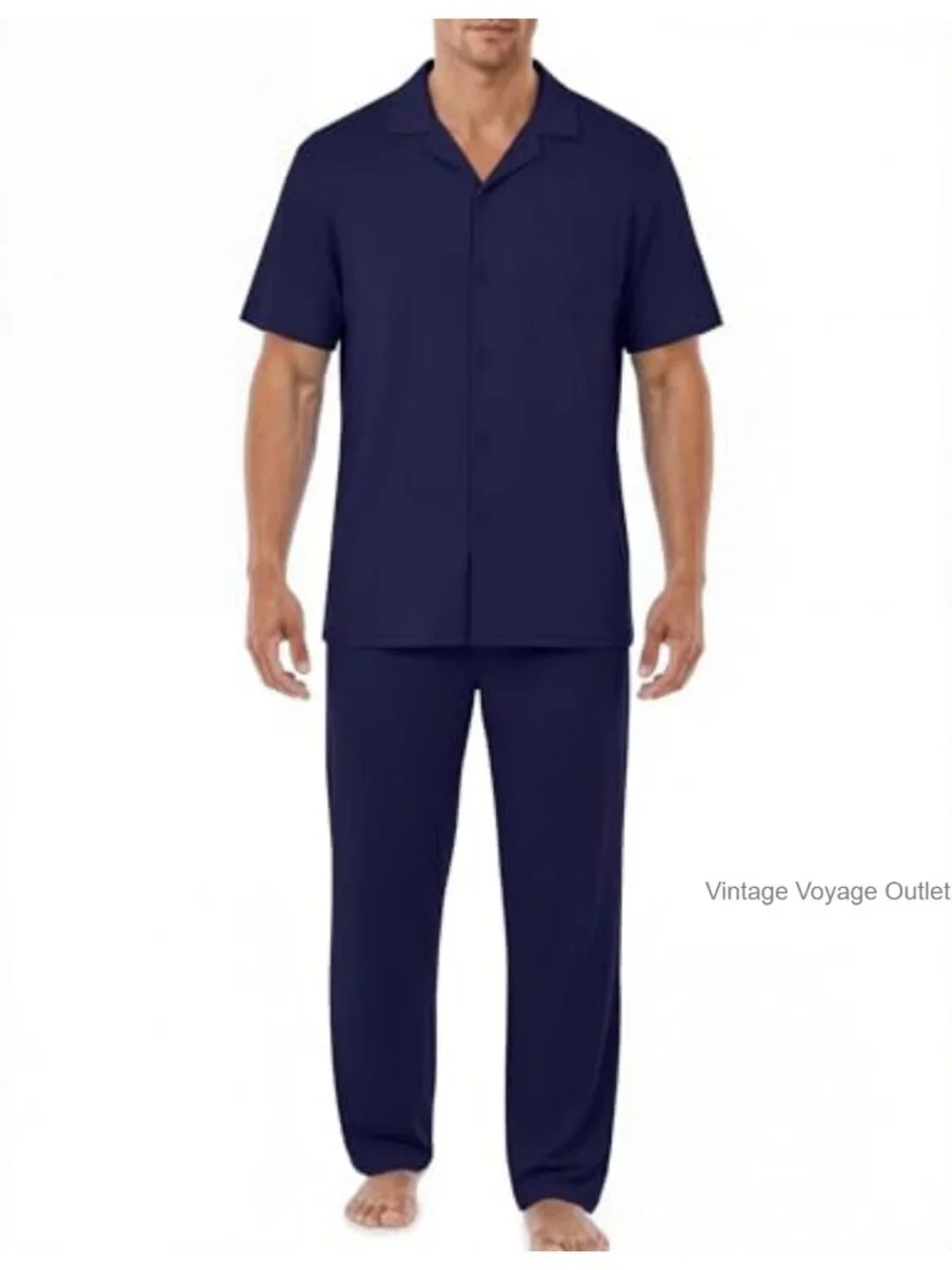 Button Down Short Sleeve Pajama Set with Long Pants